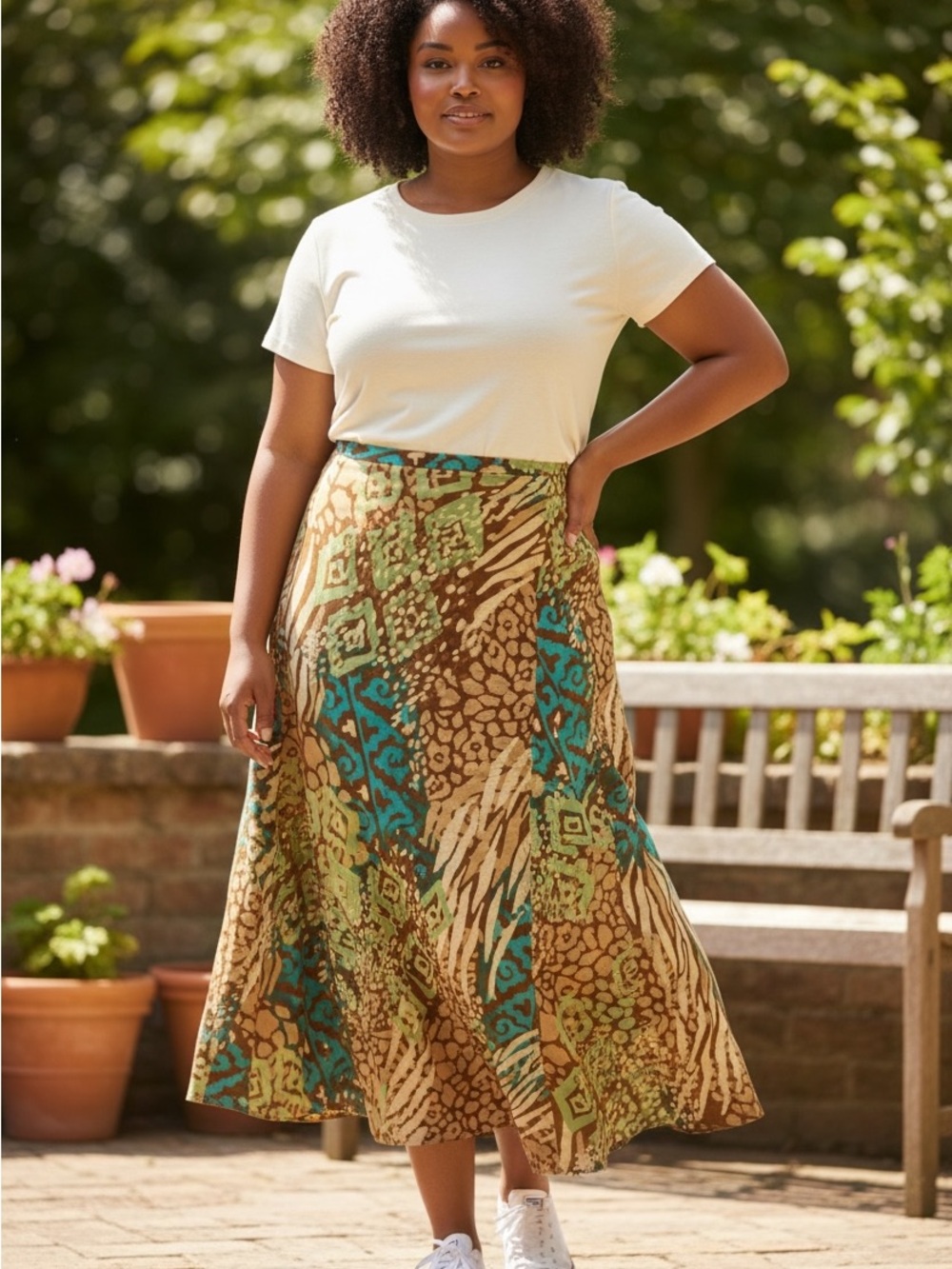 Ruby Rd 18W Cotton Boho Abstract Animal Print Midi Skirt